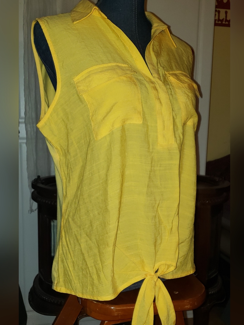 Sleeveless Tie-Front Yellow Blouse NWT